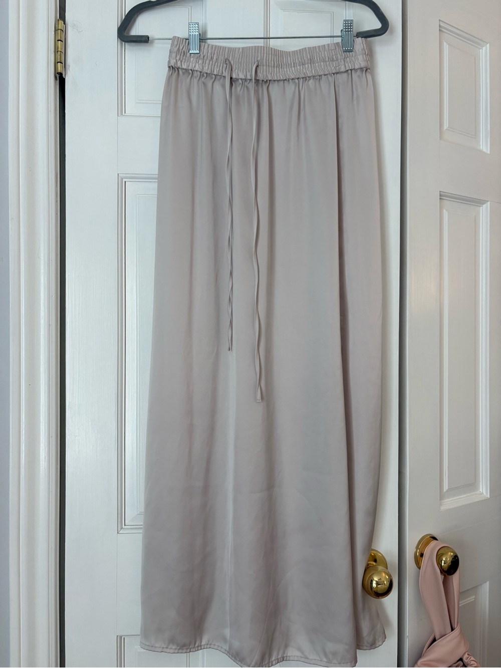 H&M Sheer Taupe Drawstring Satin Skirt